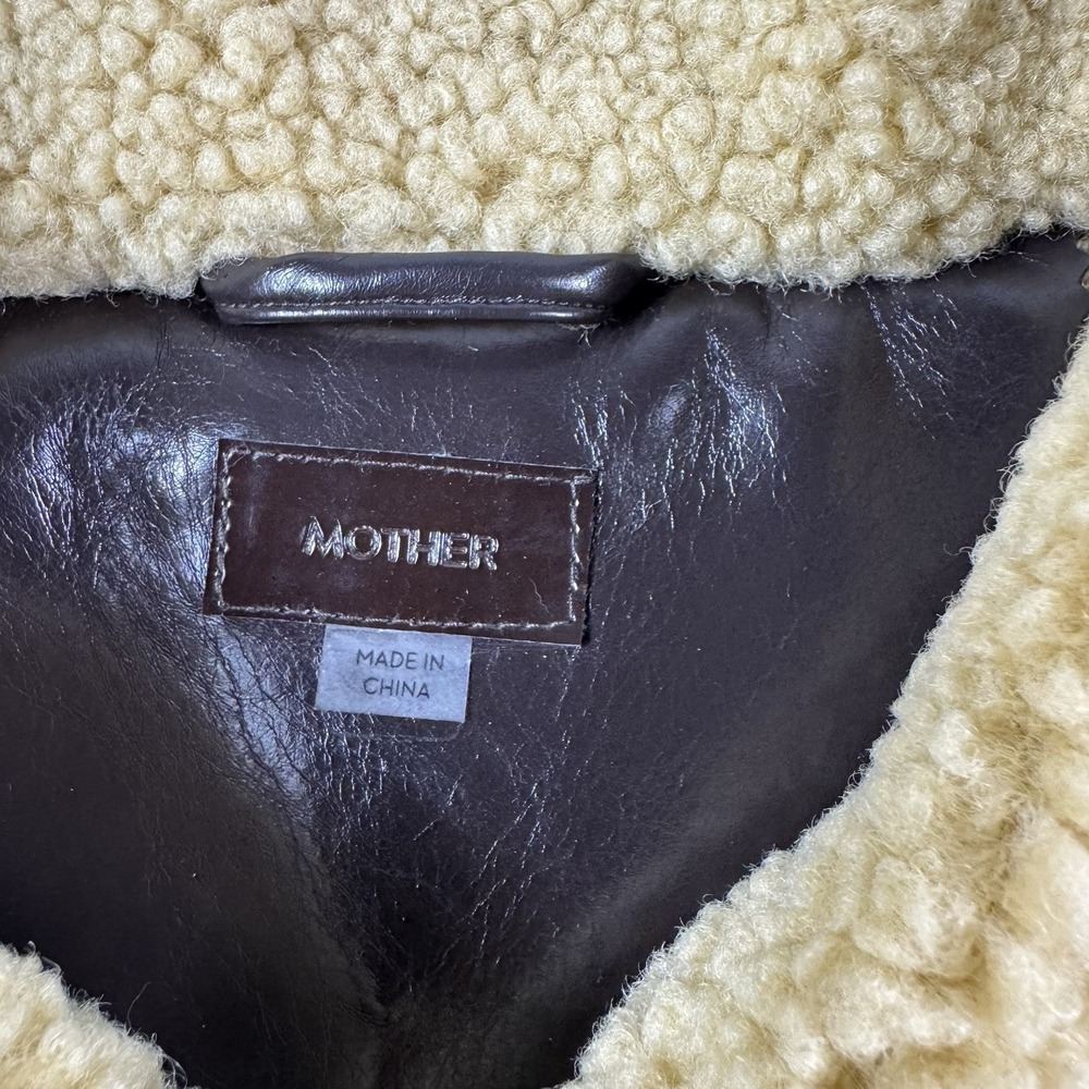Mother Faux Brown Leather Sidecar Full Zip Sherpa Womens Jacket Size XL NWT - Picture 3 of 6